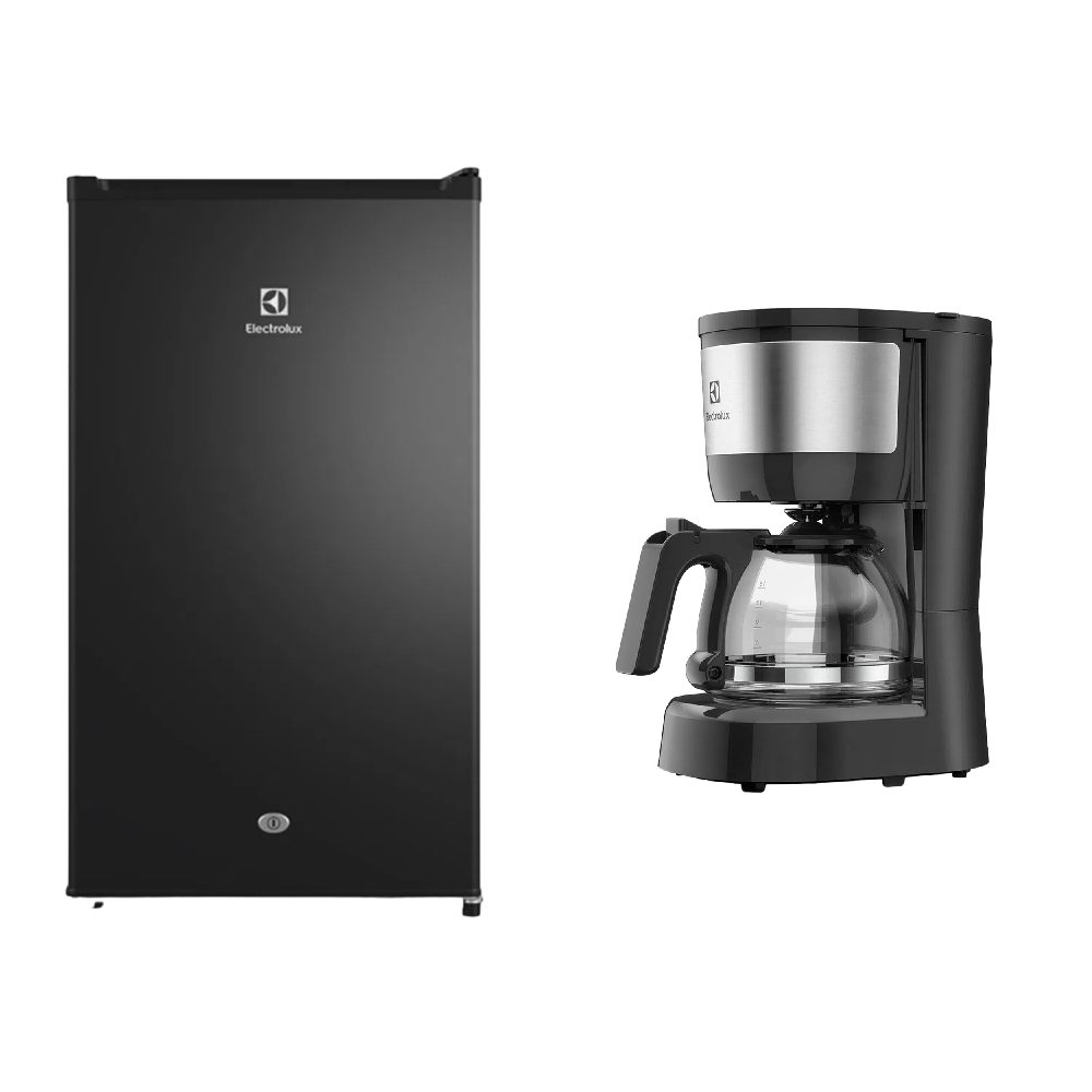 Combo: Frigobar Premium Negra (ERD090G2HWB) + Cafetera Automatica Inoxidable 15 Tazas expresso (ECM10) Electrolux