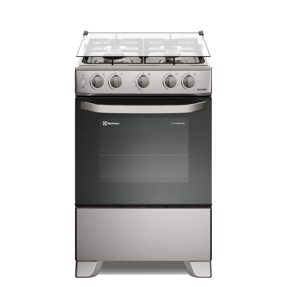 Cocina Electrolux 4 quemadores 60cm Efficient VaporBake y Parrillas Hierro Fundido Silver FE4OSR