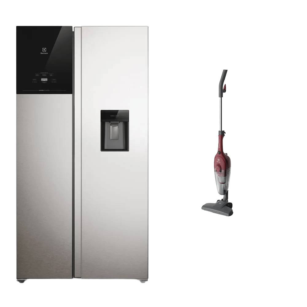 Combo Electrolux : Refrigeradora No Frost Side by Side 522L Inverter AutoSense Gris ERS53F2P5CI+Aspiradora Vertical STK13 1100W 2 en 1